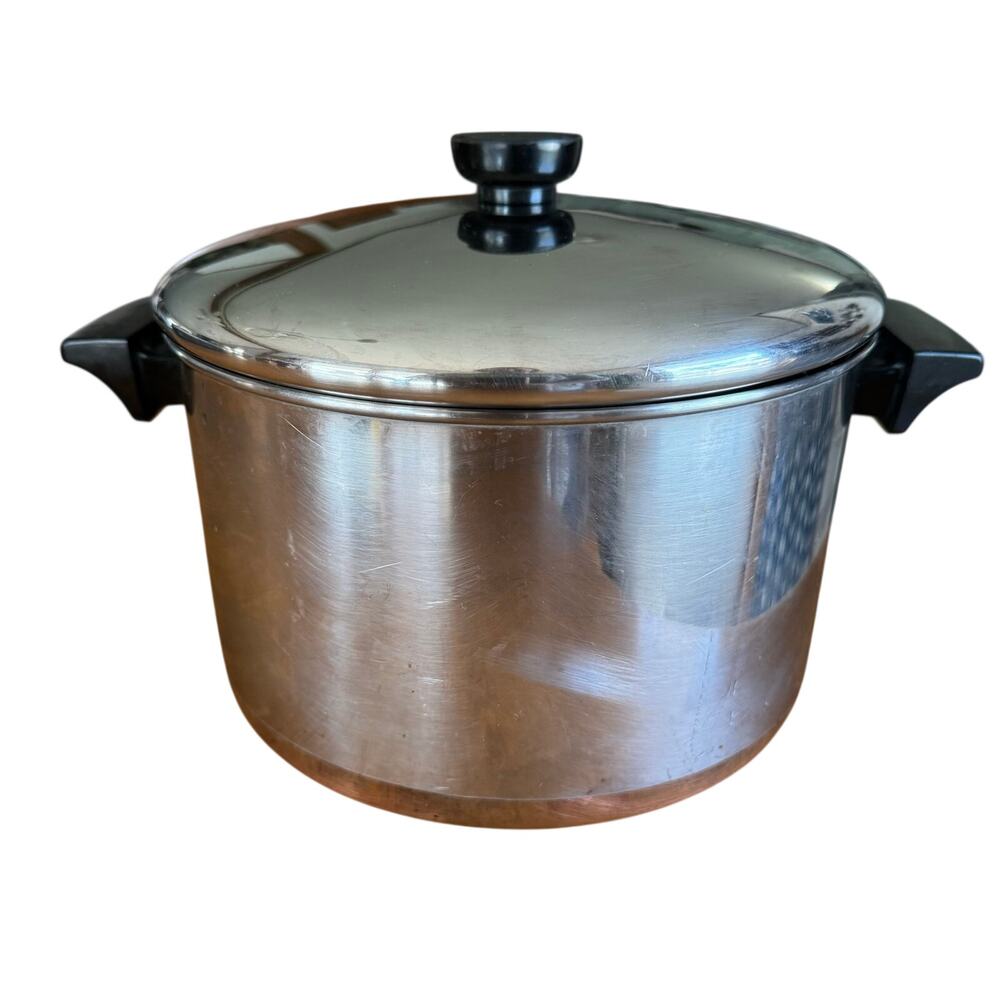 Vintage Revere Ware 90B Copper Bottom 6 Qt Quart Stock Pot Stainless Steel USA